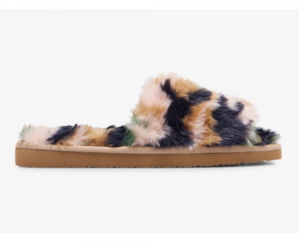 Women Fuzzy Slide Slipper Green Camo 02wEt5bR