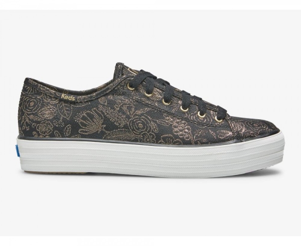 Women Keds x Rifle Paper Co. Triple Kick Colette Jacquard Sneaker Black yPl49dJe