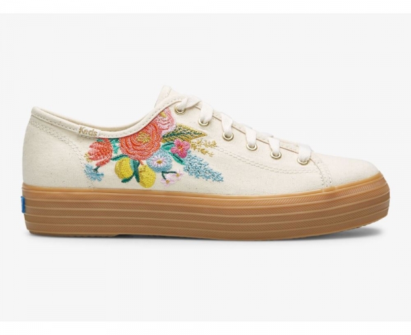 Women Keds x Rifle Paper Co. Triple Kick Embossed Garden Party Sneaker Linen OxUMcgWQ